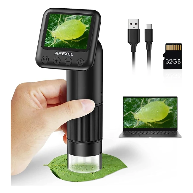 Microscopio Digital Portátil LCD 800x - Microscopio Electrónico con Lupa Handymikroskop USB a PC - Incluye Tarjeta SD y Portaobjetos