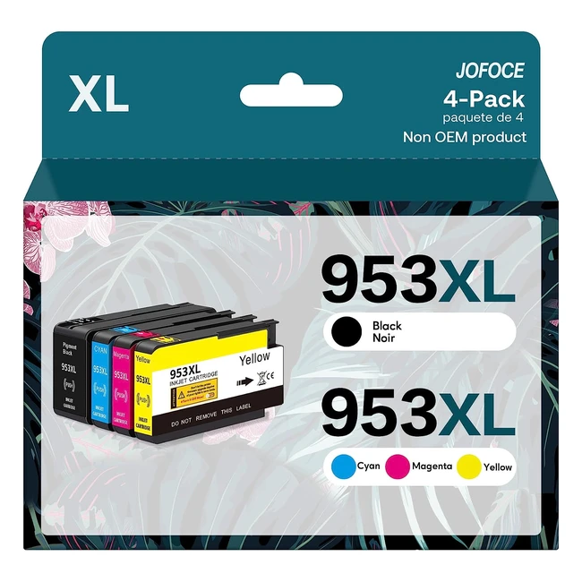 Cartouches d'encre Jofoce 953XL - Noir Cyan Magenta Jaune - Pack de 4 - Grande Capacité - Compatible avec Officejet Pro 7720 7730 7740 8210 8218 8710 8715 8718 8719 8720 8725 8728 8730 8740