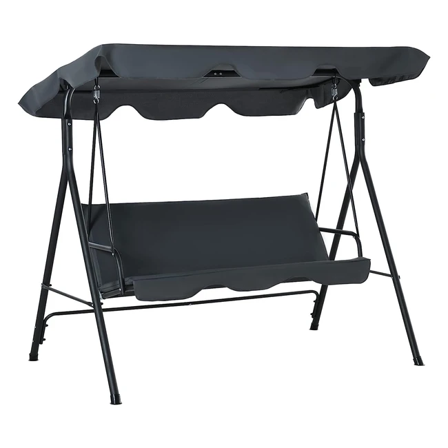 Outsunny 3 Seater Canopy Swing Chair - Heavy Duty Patio Metal Seat - Dark Grey