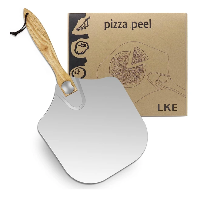 LKE Pizza Peel Aluminum Metal Pizza Paddle | Foldable Wood Handle | Easy Storage | 12 inch | High-Quality