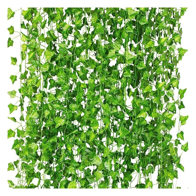 cqure 12pcs 84ft Artificial Ivy Garland - UV Resistant Green Leaves - Wedding Party Garden Decor
