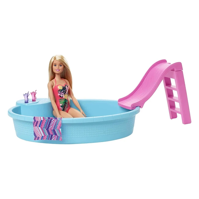 Barbie Doll 11.5-Inch Blonde Pool Playset - Slide and Accessories - Gift for 3-7 Year Olds - GHL91