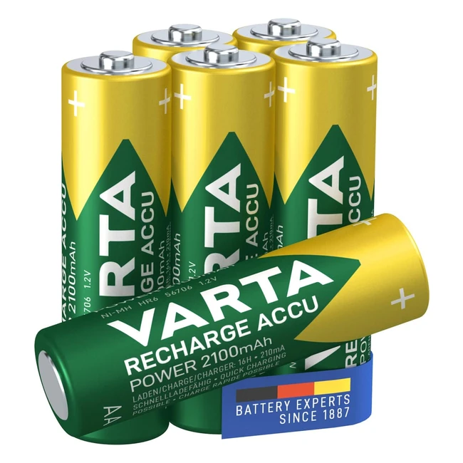 Varta Baterías Recargables AA 2100mAh Pack de 6 - Alta Duración