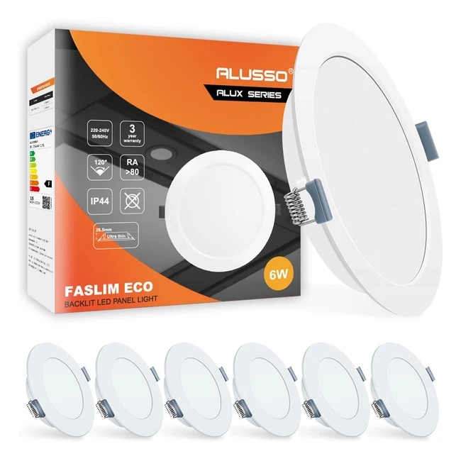 Spot LED encastrable Alusso, IP44, extra plat, 6W, 420 lumens, lot de 6
