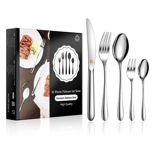 Juego de Cubiertos Vancasso 30 Piezas - Acero Inoxidable 1810 - Set para 6 Personas