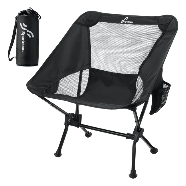 Sportneer Camping Chair Ultra Lightweight for Adults - Portable Folding Compact Chair - Increased Comfort - Black