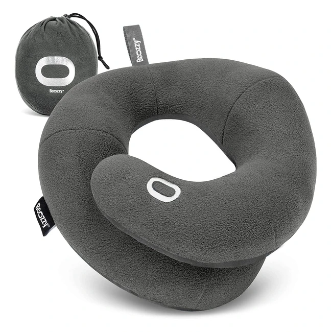 BCozzy Neck Pillow for Travel - Double Support Comfortable - Size XLarge Gray
