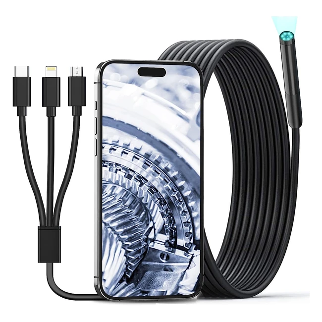 Endoscopio Aopick 1080p HD 3 en 1, 6 Luces LED Ajustables, Cable Serpiente Semirrígida IP67, Android iPhone Samsung