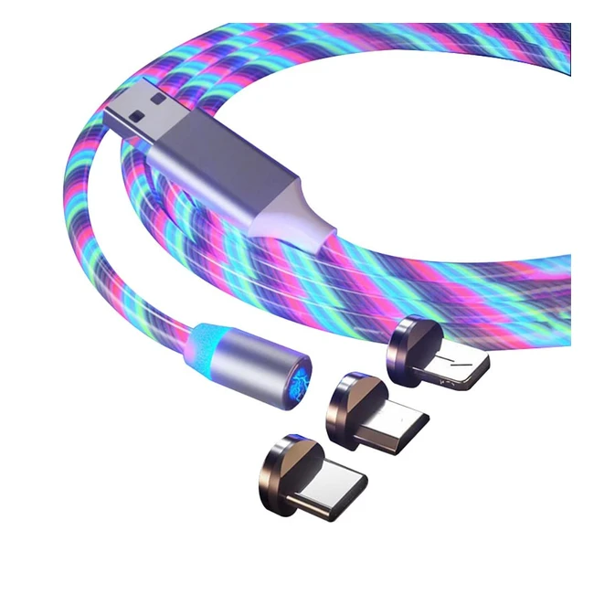 Cavo USB Multifunzione Magnetico 3 in 1 con Luce Fluente LED - Rotazione 360 - Compatibile con Tipo C Micro USB - S16
