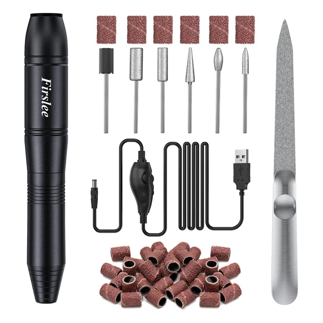 Ponceuse Ongles Professionnelle Firslee - Perceuse Ongles Électrique USB - Portable Noir