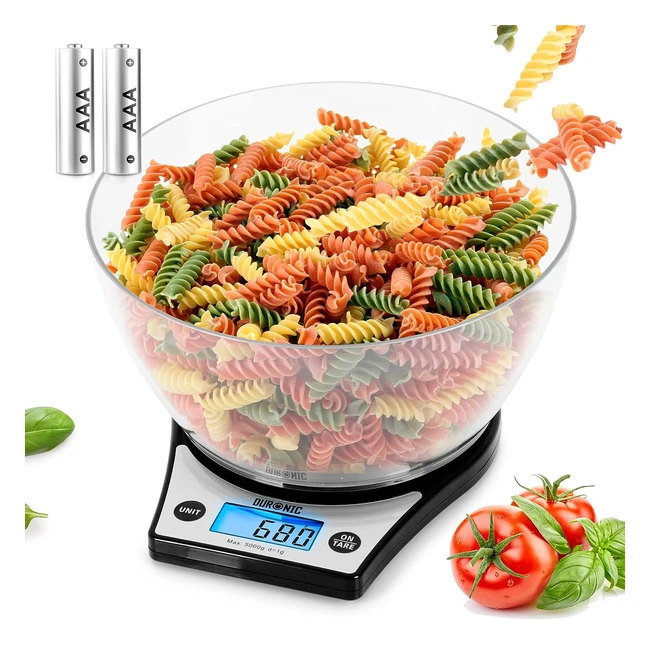 Duronic KS6000 BKCR Digital Kitchen Scales - 5kg Capacity, LCD Backlit Display, 01g Precision