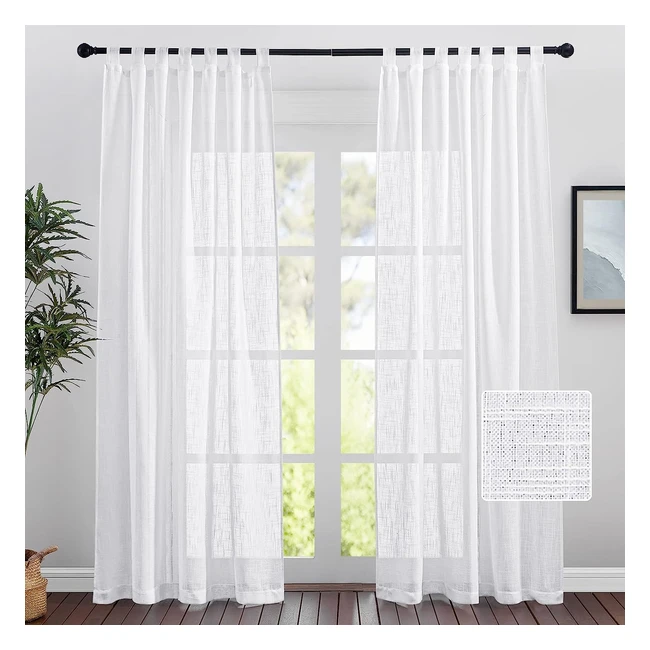 Rideaux Voilages Blancs en Lin Souple - Décoration Maison Fenêtre - L 140 x H 220 cm - Lot de 2