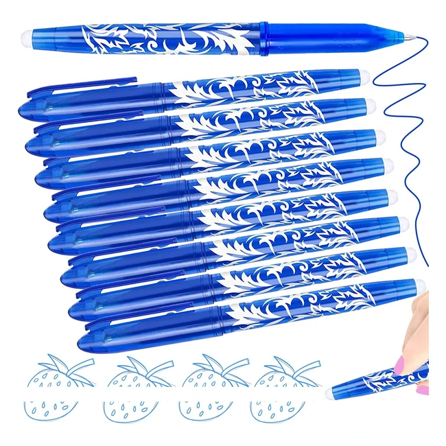 8 Erasable Pens Blue - Rub Out Mistakes Easily - School Supplies