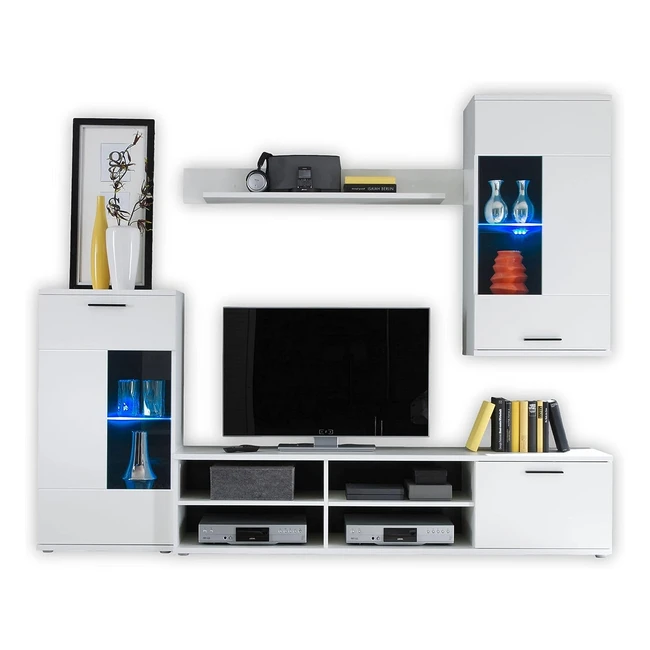 Stella Trading Frontal Wohnwand Komplettset in Wei Matt  Moderne Schrankwand 