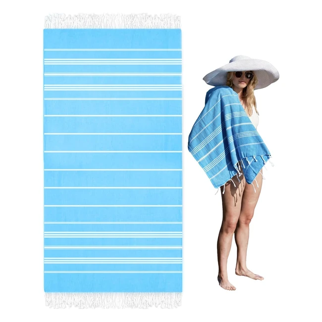 Turkish Beach Towel XL 100% Cotton - Soft & Absorbent - Blue