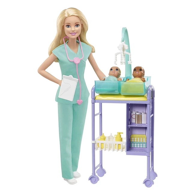 Barbie Baby Doctor Playset - Blonde Doll, 2 Infant Dolls, Exam Table & Accessories - Ages 3+