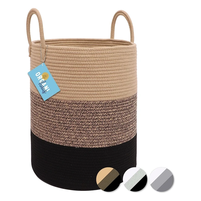 Organihau Large Cotton Rope Blanket Basket - Toy Storage, Nursery Woven Basket - Brown