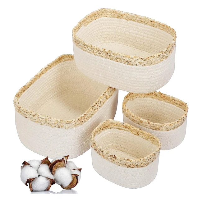 Cesta de Almacenamiento para Niños - Juego de 4 - Trenzada - Cuerda de Algodón - Accesorios de Baño