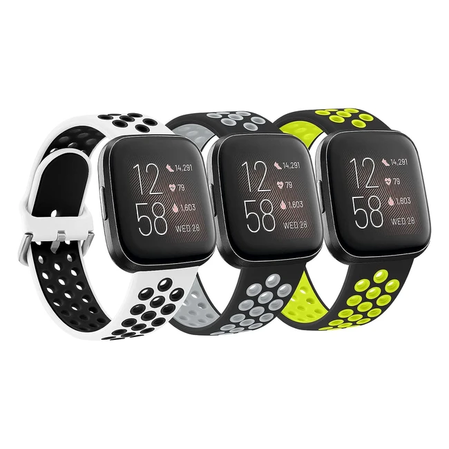 3-Pack Straps for Fitbit Versa 2 - Breathable TPU Silicone Sport Adjustable Replacement Accessories