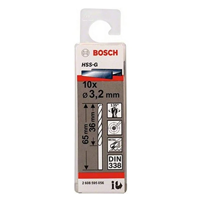 Bosch 2 608 595 056 - Pack de 10 brocas para metal HSSG DIN 338 - ¡Ideal para trabajos de precisión!