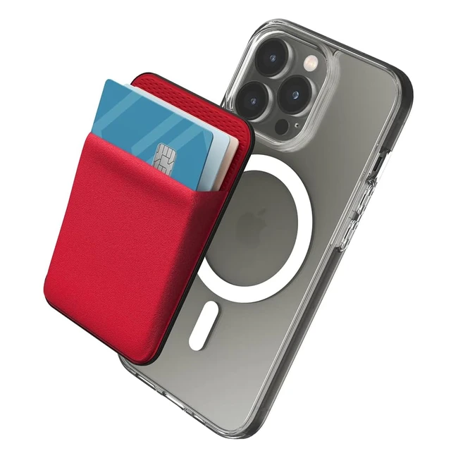 Sinjimoru Stretchy Magnetic Phone Wallet for iPhone 14 13 12 Series - MBasic Red