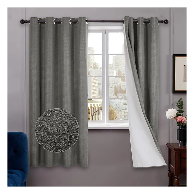 Deconovo Faux Linen Total Blackout Curtains - Energy Saving & Noise Reduction - Grey - 46x54 inch - 2 Pair