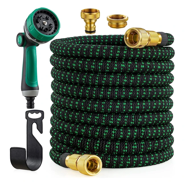 Junebow Garden Hose 100ft/30m - Expandable Water Hose with 10 Function Nozzle - Lightweight & Flexible Hose - 3412 Solid Brass Fittings