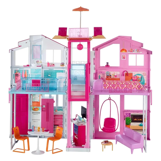Barbie DLY32 Puppenhaus mit 3 Etagen, Aufzug und Zubehör - 75 cm hoch