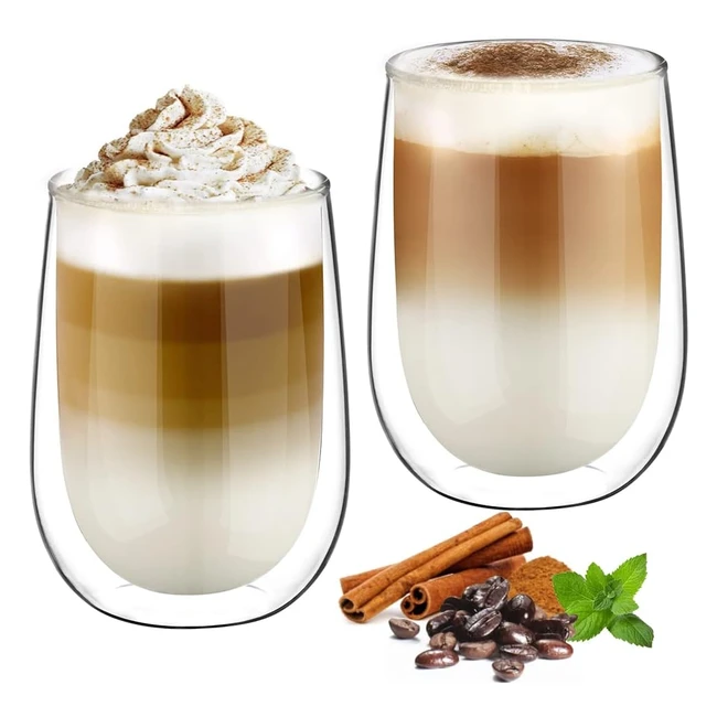Glastal 2x350ml Double Walled Coffee Glasses - Heat Resistant Borosilicate Glass Cups