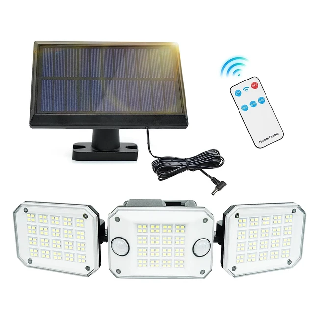 Focos Solares LED Exterior Jardín - 3 Cabezas, 3 Modos, 224 LED, IP65 - Energía Solar