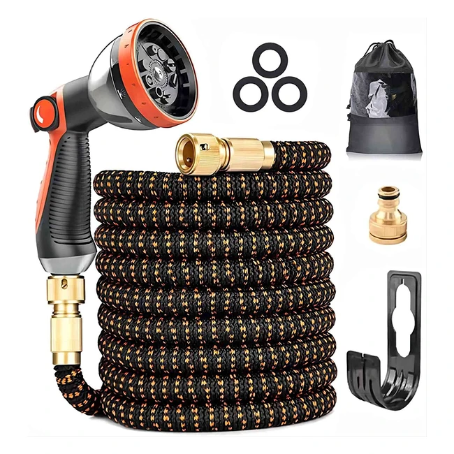 Expandable Garden Hose Upgraded 3-Layer Latex Hose Pipe 3412 Solid Brass Connectors Durable 3450D Weave Nokink Flexible Water Hose 10 Function Spray 100ft/30m
