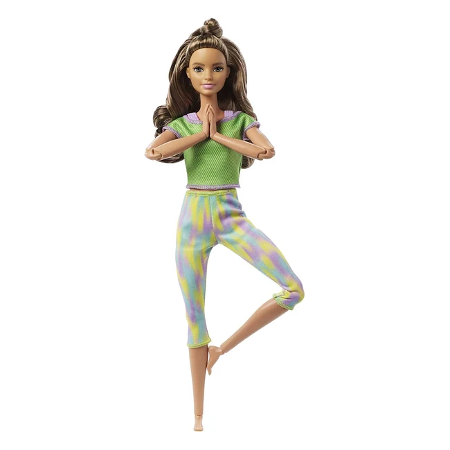 Barbie Puppe Bewegung Yoga Braunhaarige mit grüner Yoga-Kleidung Geschenk für Kinder ab 3 Jahren