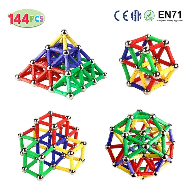 Ensemble 144pcs Bâtons Magnétiques de Construction - Jouets Éducatifs pour Enfants
