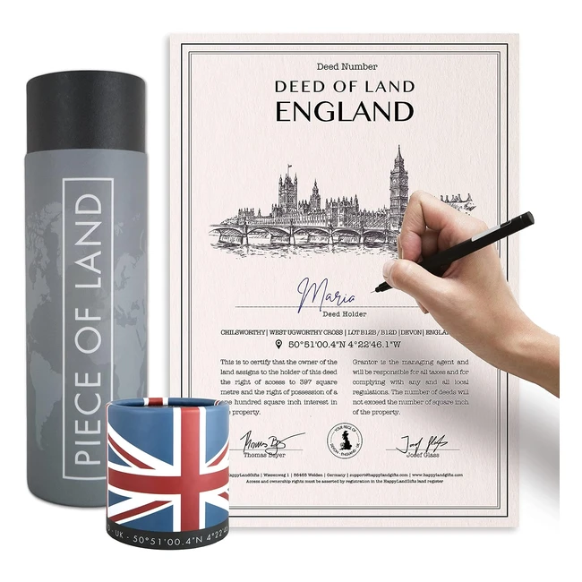 Regalo exclusivo Trozo de Terreno Real en Inglaterra Certificado Personalizado