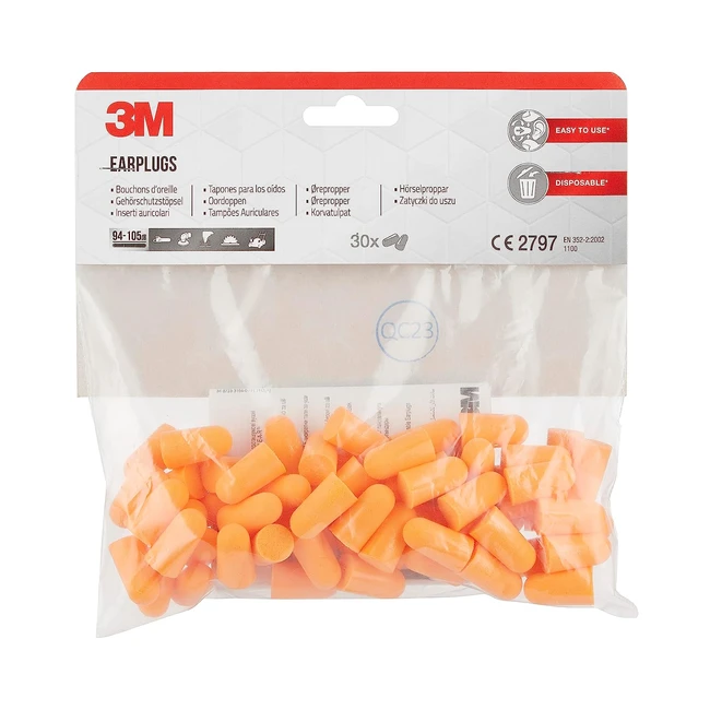 3M 1100C30 Ear Plugs - Lightweight Soft Foam for Comfortable Wear - Hearing Protection against Noise Levels - SNR 37dB - 30 Pairs - Orange