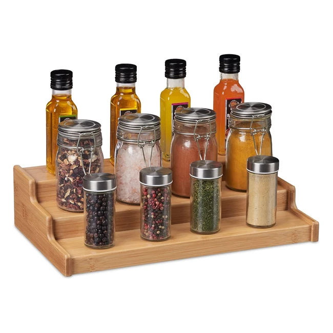 Estantería de especias Relaxdays de bambú - 3 niveles - Ahorra espacio - 9x38x22cm
