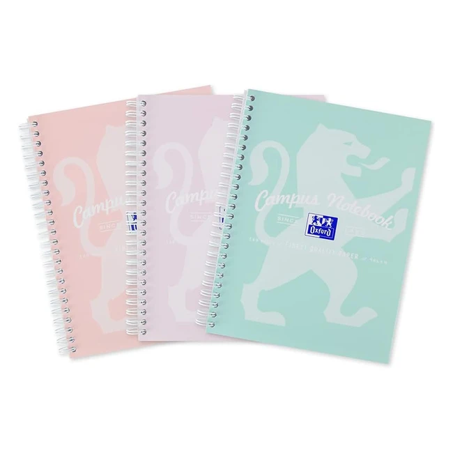 Oxford Campus Pastel A5 Wirebound Notebook - Pack of 3 - Ruled, Perforated, Premium Quality Paper
