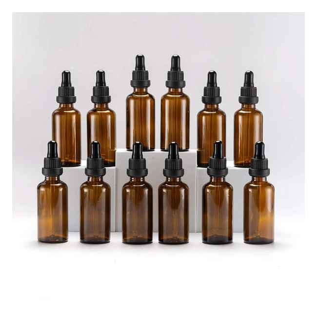 Yizhao Amber Glass Dropper Bottles 50ml - Ref. 12pcs - Essential Oil Aromatherapy Lab Makeup Travel