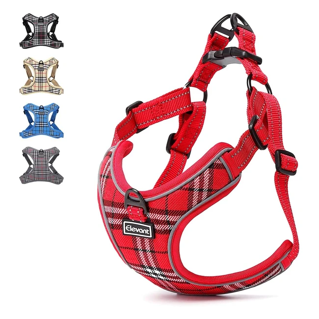 Reflective Dog Harness Adjustable Step-In - Lightweight Vest - M Red Plaid