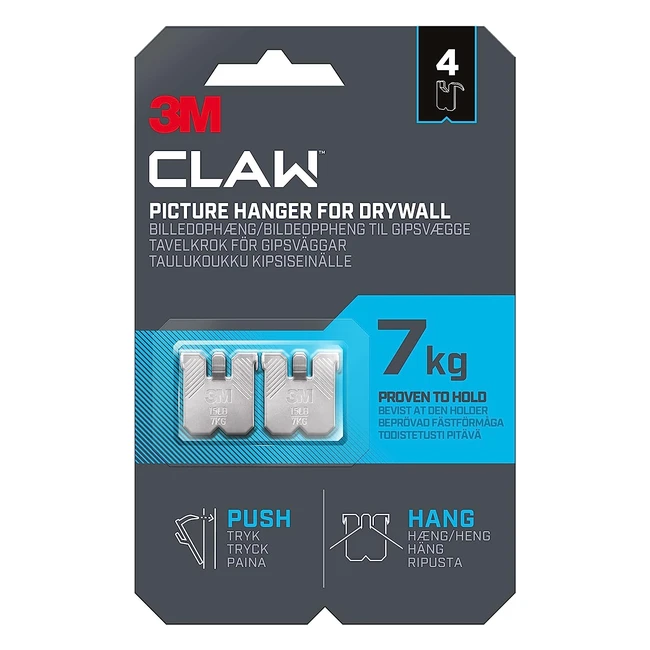 3M Claw Plasterboard Picture Hanging Wall Hooks - Holds up to 7kg - Ideal for Heavyweight Items