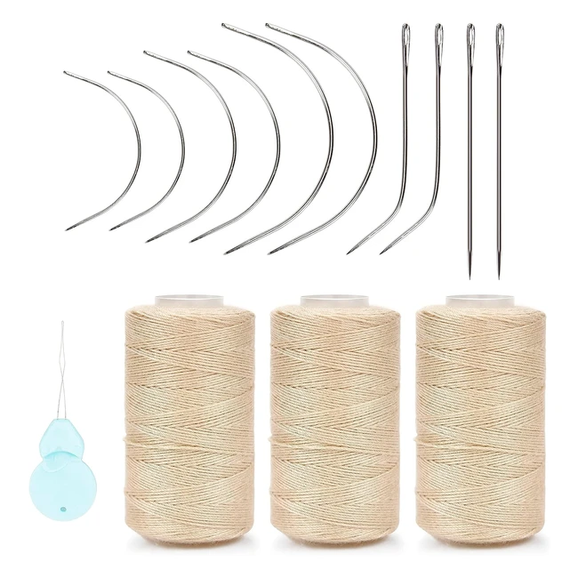 Beayuer Needle and Thread Set - Professional Hair Extension Tools - 10 Pcs - 3 Pcs Beige Weave Threads