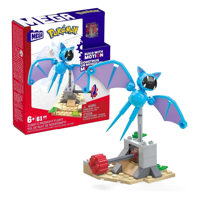 Mega Pokemon Action Figure Building Toys - Zubat's Midnight Flight - 61 Pieces - Flying Motion - Gift Idea for Kids
