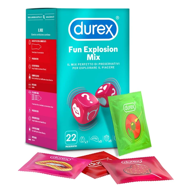 Durex Fun Explosion Mix - Preservativi Sottili con Rilievi e Nervature e Aromatizzati - 22 Profilattici