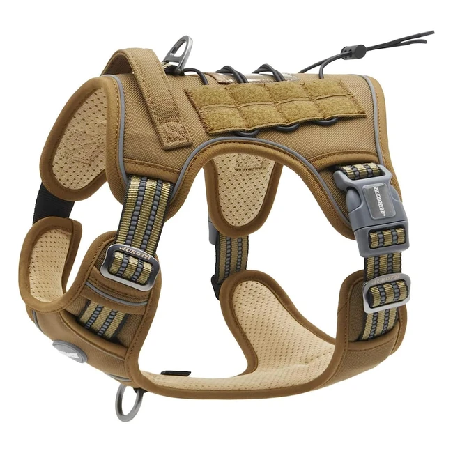 Auroth Tactical Anti-Pull Dog Harness - Adjustable Breathable Pet Vest - Size L - Green Brown