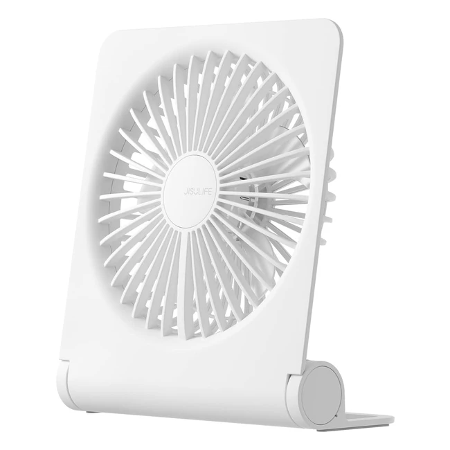 Ventilateur de Bureau Portable Jisulife - Vent Fort et Silencieux - USB Rechargeable - 4 Vitesses - 4500mAh - Blanc