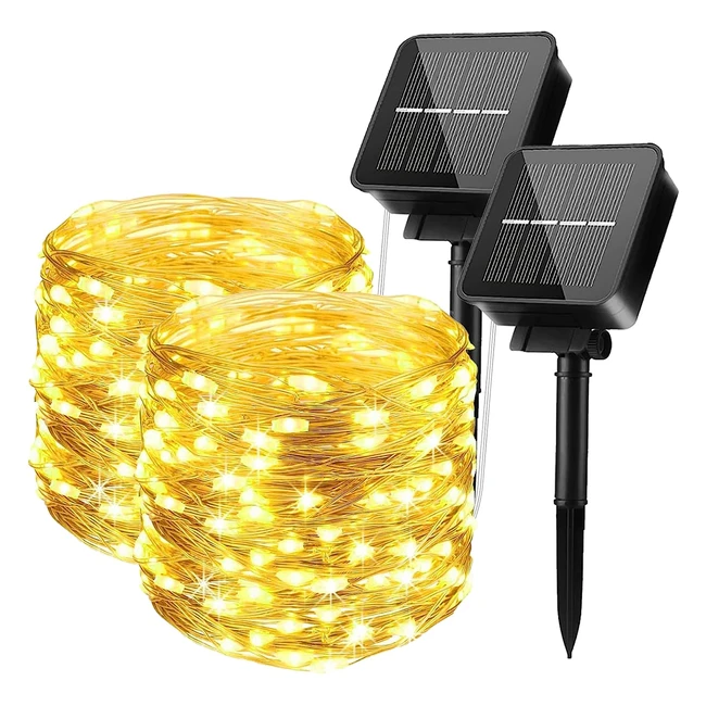 2 Pack Solar String Lights Outdoor 240 LED ExtraLong 24m78ft 8 Modes Copper Wire Decoration Solar Powered Fairy Lights