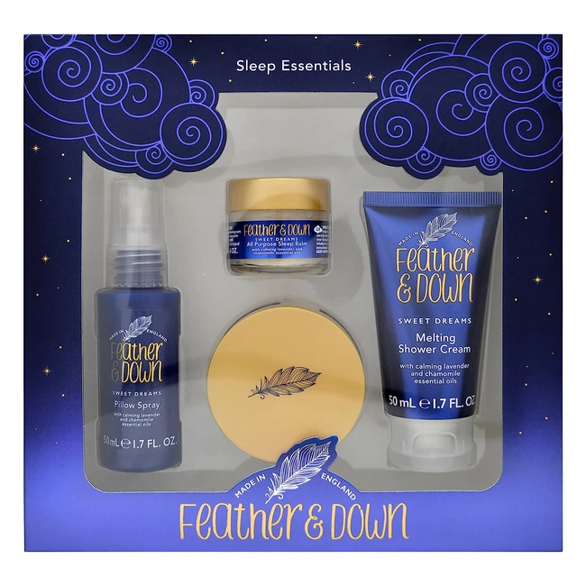 Sweet Dream Sleep Essentials Gift Set - Feather Down - 50ml Pillow Spray, 50ml Melting Shower Cream, 16g All-Purpose Sleep Balm, 50ml Sleep Butter
