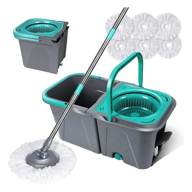 Balai Frange et Seau Masthome - Essorage Mains Libres - 6 Recharges en Microfibre