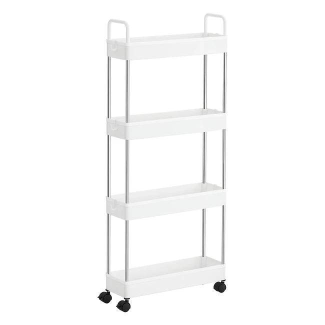 Carrello Portaoggetti Stretto 4 Ripiani Scaffale con Ruote 42x135x94 cm Bianco