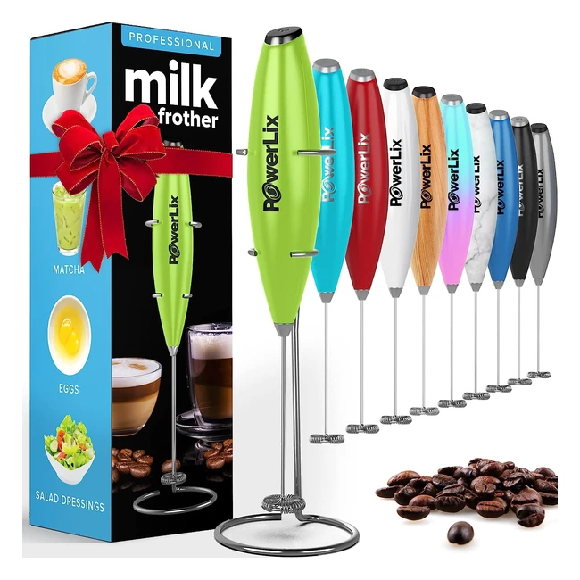 PowerLix Milk Frother Handheld Whisk - Powerful 19000rpm Mini Drink Mixer for Latte Cappuccino Hot Chocolate - Stainless Steel Stand - #CoffeeLovers #FoamyDelight #CreamyFroth